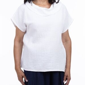 Shannon Passero Cotton Gauze Cowl Neck Short Sleeve Top Size L (#2)